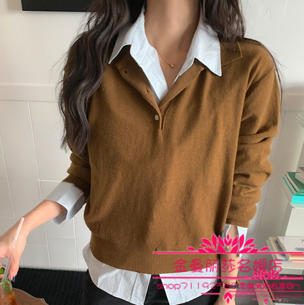 韩国官网正品代购2026年早春新款气质优雅时尚钉扣翻领百搭针织衫,女装/女士精品,毛针织衫,淘宝优惠券,粉丝福利购,淘宝优惠卷