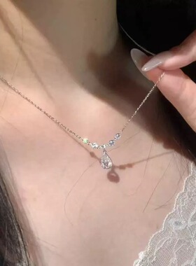 S925纯银超闪人鱼之泪项链女轻奢小众精致锁骨链甜美气质颈链绝美