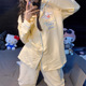 批发 休闲简约格子家居服套装 少女可爱卡通刺绣睡衣女春秋款 长袖