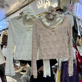 法式 气质蕾丝衬衫 女2025秋冬韩系时髦V领收腰显瘦温柔带发圈T恤潮