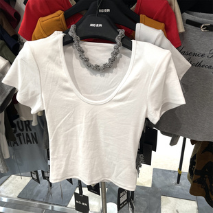 短袖 麦购MG正品 纯色纯棉弹力U领百搭显瘦短款 基础款 2026春夏韩版