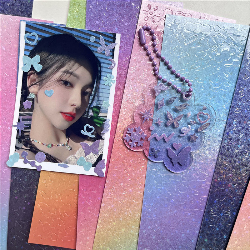 ins镭射闪闪蝴蝶流星咕卡贴纸diy追星拍立得装饰手账咕盘贴画3张