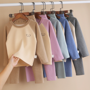 a类儿童蚕丝羊毛德绒保暖内衣套装男女童无骨加厚家居服秋衣睡衣