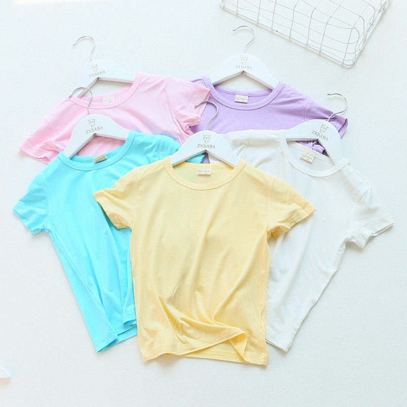 儿童莫代尔短袖T恤杉男女童面膜半袖打底衫宝宝夏圆领上衣中大童