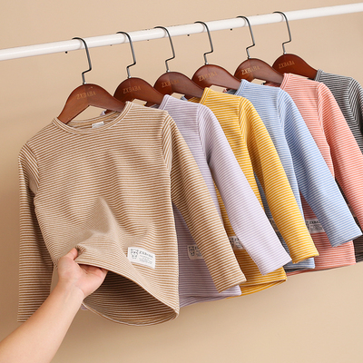 儿童条纹德绒内衣秋衣打底衫