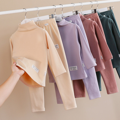 儿童德绒磨毛高领保暖内衣套装秋冬男女童厚打底秋衣裤中大童套服