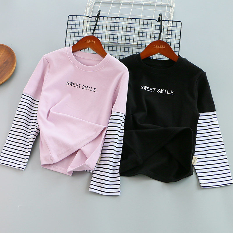 儿童纯棉圆领T恤衫春秋新款童装男女童洋气韩版长袖打底衫