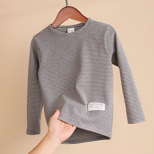 秋衣 男女童保暖内衣中大童发热打底衫 儿童条纹加厚绒t恤衫 冬款