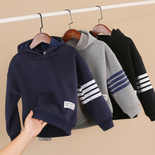 儿童加绒加厚棉休闲外套冬款男童洋气保暖运动卫衣中大童上衣绒衫