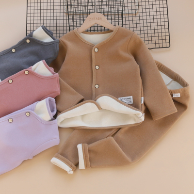 儿童加绒加厚保暖内穿棉袄套装冬款男女童校服内搭开衫外套打底衫