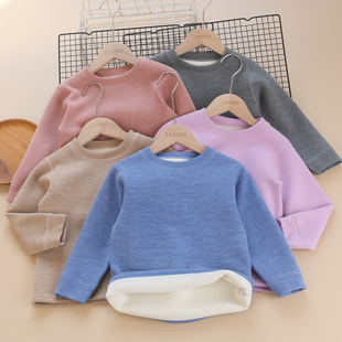 儿童无骨加绒蚕丝羊毛厚保暖秋衣冬款男女童宝宝基础款打底衫T恤