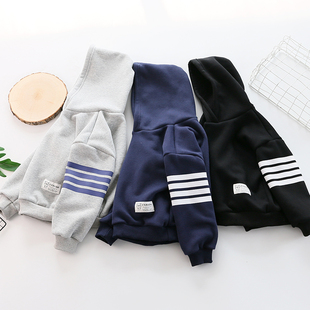 儿童纯棉加绒休闲卫衣秋冬潮男童保暖连帽外套中大童加厚运动上衣