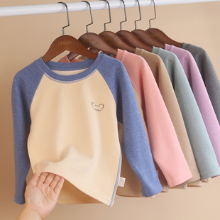 ZXBABA儿童无骨蚕丝羊毛德绒保暖内衣冬男女童秋衣打底衫T恤上衣