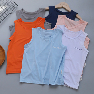 儿童冰丝速干运动背心夏季男女童透气无袖短袖T恤衫网眼百搭