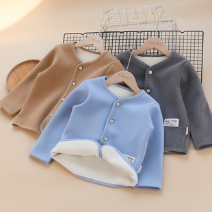 校服神器儿童加绒加厚小外套开衫 男童保暖德绒棉袄宝宝学生上衣