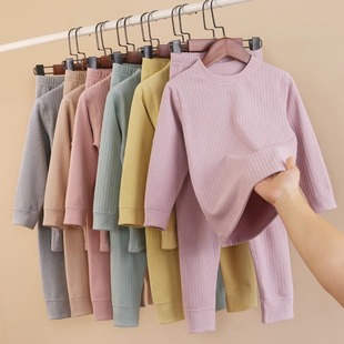 无骨磨毛保暖发热德绒内衣套装儿童冬男童女童加厚打底秋衣大童