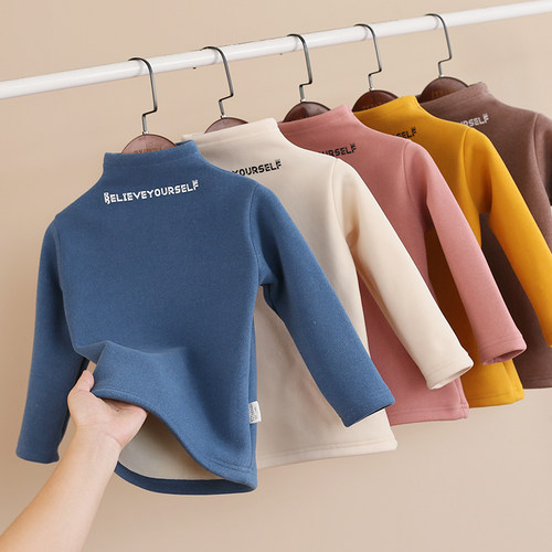 儿童加绒保暖高领打底衫秋冬款男女童加厚发热秋衣中大童T恤