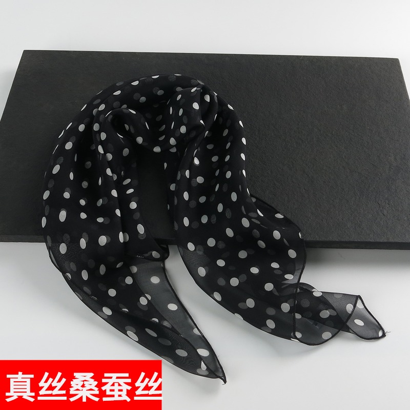 特价微瑕黑色100%桑蚕丝小方巾