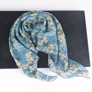 小碎花100%桑蚕丝小方巾孔雀蓝绿色真丝丝巾春秋冬季 纱巾 微瑕