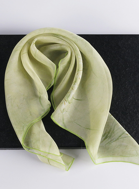 浅绿色小方巾丝巾女2025新款系脖高档纱巾百搭100%桑蚕丝真丝围巾