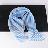 小方巾丝巾女式 百搭100%桑蚕丝真丝围巾 系脖纱巾蓝色条纹2025新款