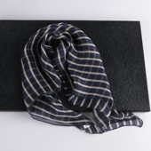 深蓝色小方巾丝巾女2025新款 系脖高级感条纹真丝纱巾桑蚕丝围巾