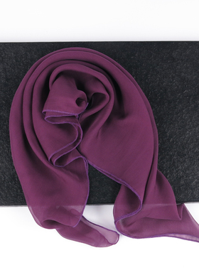 【微瑕】女士紫色纯色真丝小方巾100%桑蚕丝围巾春秋薄款丝巾纱巾