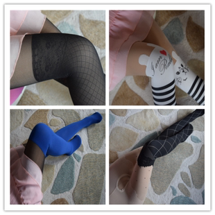 性感提花开裆档网格拼接复古袜真假难辨长筒天鹅绒连裤丝袜子显瘦