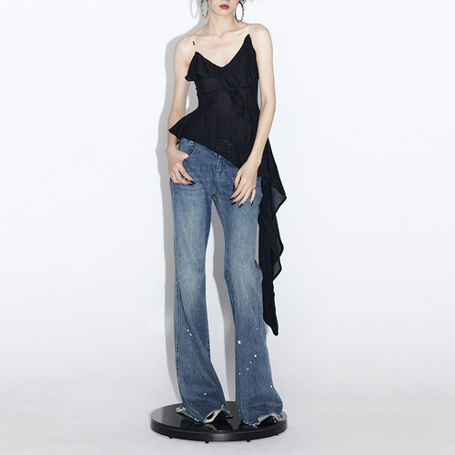 ourhour串珠V领斜边下摆背心