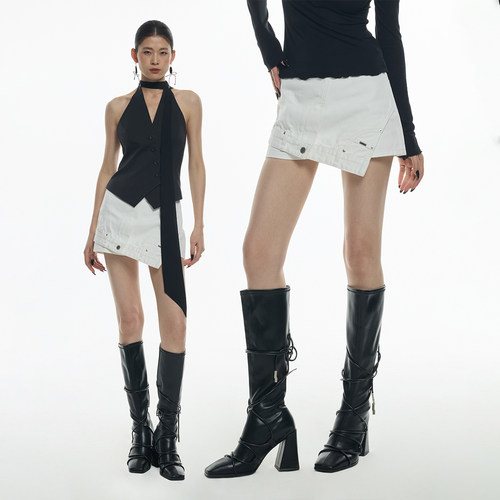 ourhour白色不规则A牛仔短裙裤