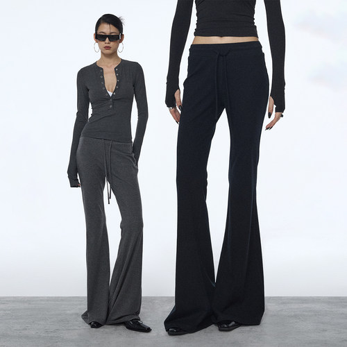 ourhour抽绳莱赛尔修身喇叭裤