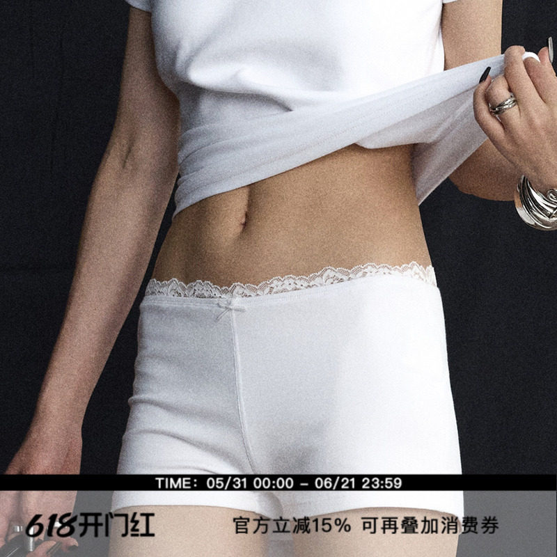 ourhour 叠穿神器 白色黑色蕾丝花边蝴蝶结打底裤 女夏设计感热裤