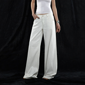 女春设计感休闲长裤 白色中腰宽松阔腿牛仔裤 交叠后口袋 ourhour