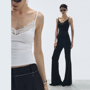 背心 黑色白色V领蕾丝花边修身 女秋设计感吊带 wan能内搭 ourhour