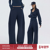 藏蓝色拉链连帽卫衣抽绳弯刀裤 松弛chic 女冬设计感套装 ourhour