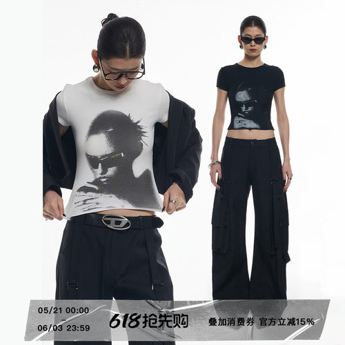 ourhour千禧辣妹短款印花T恤女