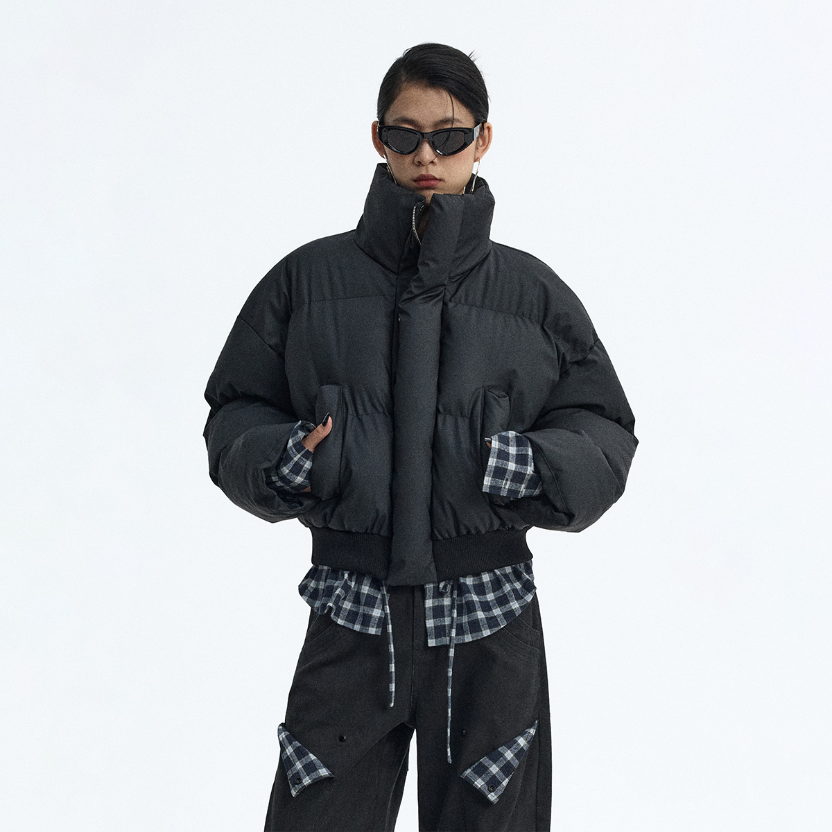 ourhour黑色立领短款面包棉服