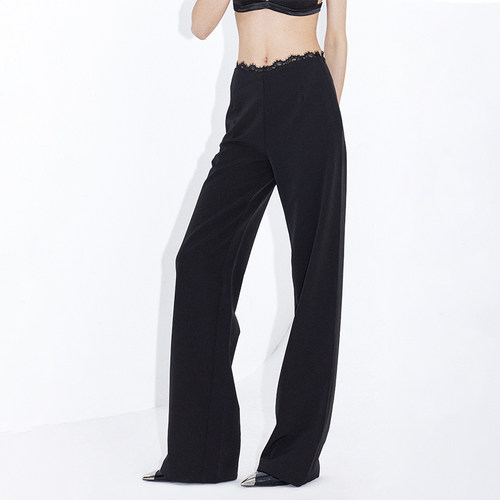 ourhour蕾丝花边V腰宽松西裤