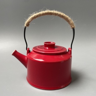瑕疵胭脂红茶壶家用大容量泡茶壶提梁壶色釉花茶壶陶瓷茶壶功夫壶
