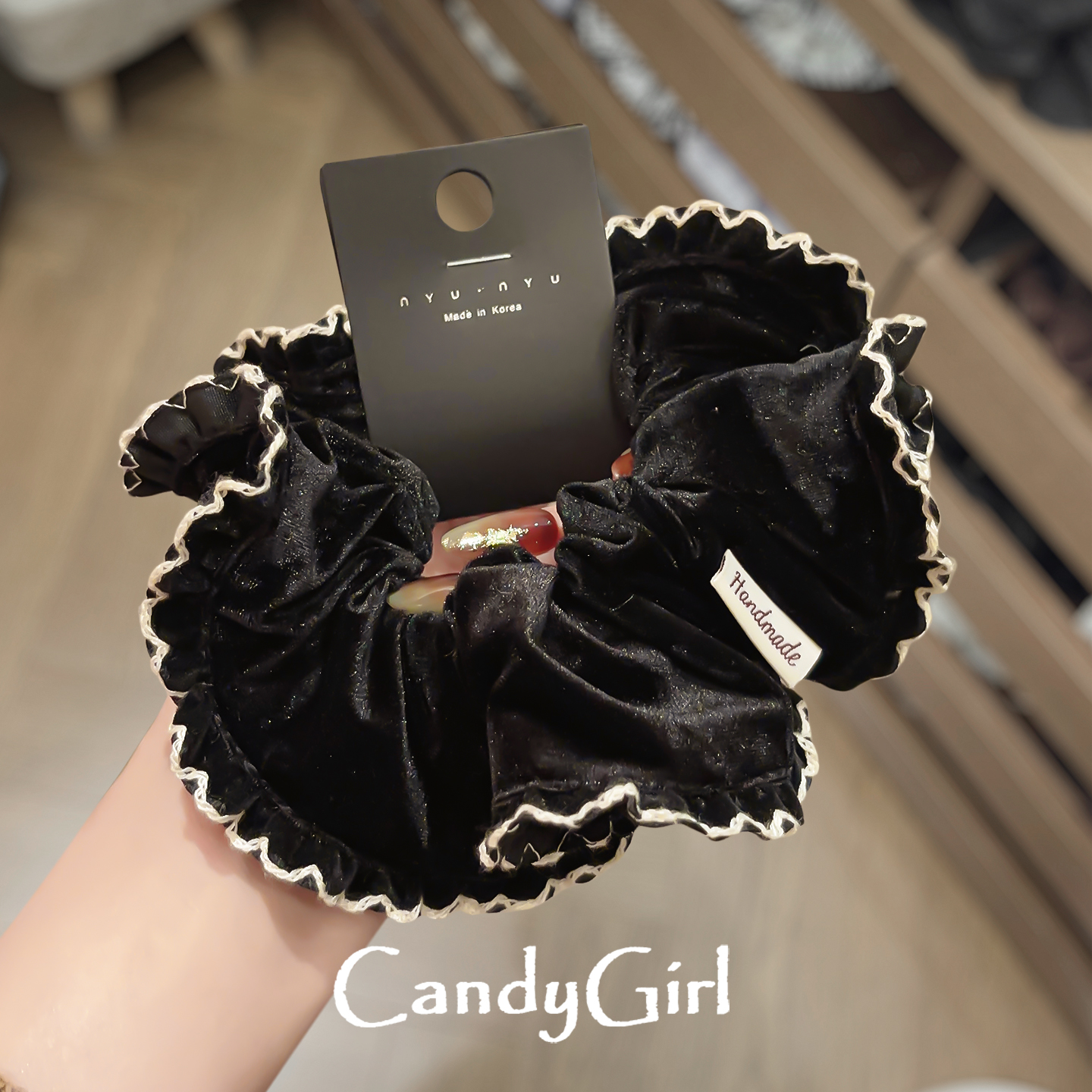 韩国高级感丝绒花边大肠圈韩版