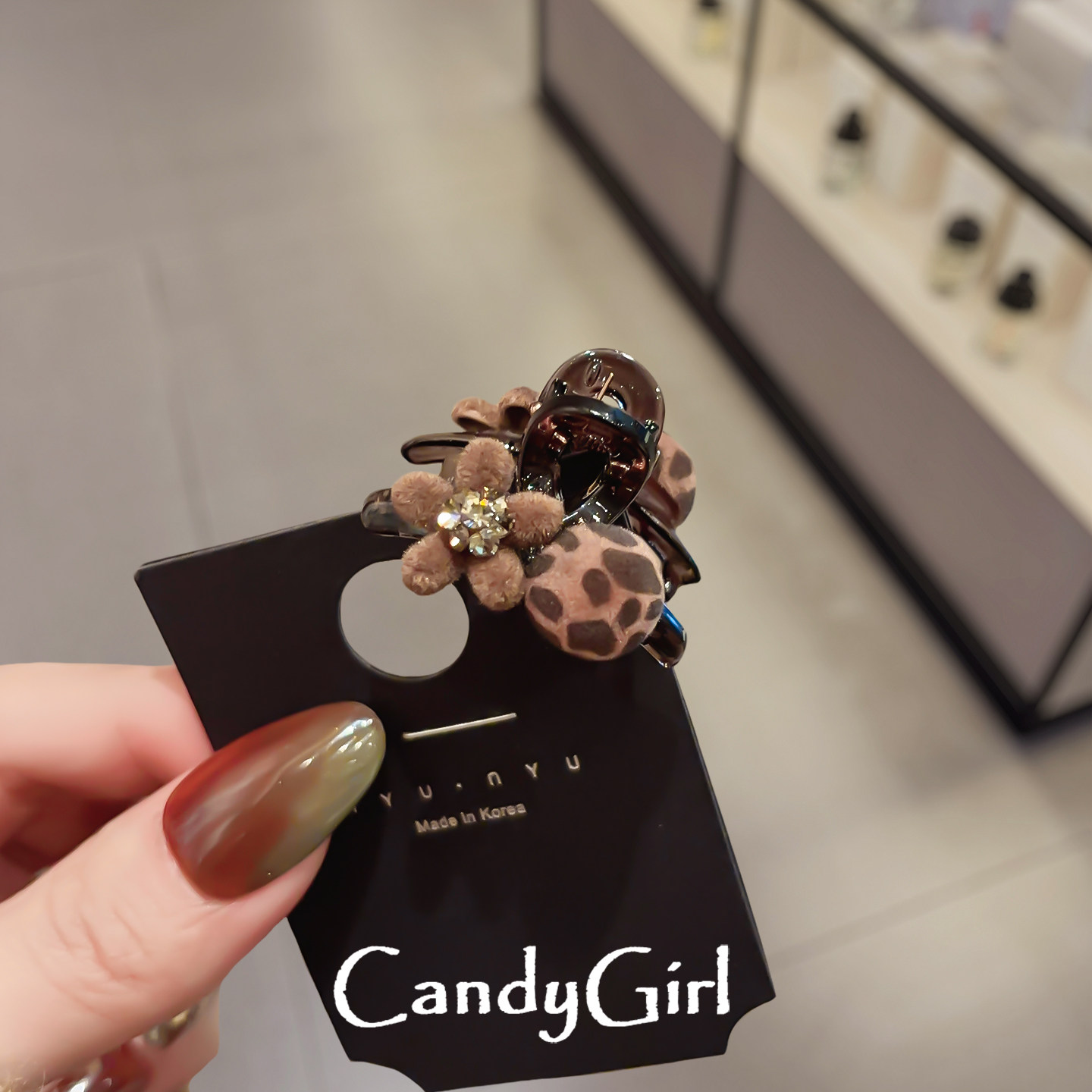 豹纹花朵发夹女水钻装饰可爱迷你小抓夹百搭公主头碎发鲨鱼夹顶夹