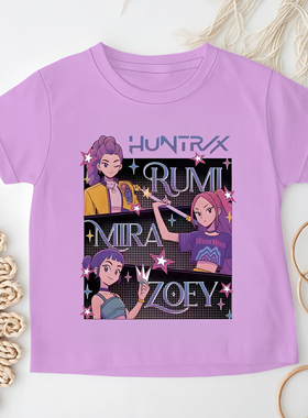 跨境kpop demon hunters 猎魔女团周边儿童短袖纯棉t恤衫夏季半袖