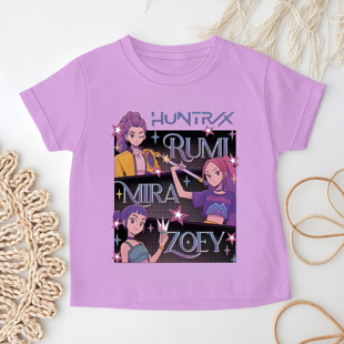 跨境kpop demon hunters 猎魔女团周边儿童短袖纯棉t恤衫夏季半袖