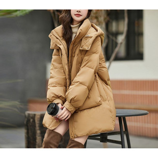 美拉德加厚保暖羽绒服中长款女士减龄冬季新款洋气白鸭绒连帽外套