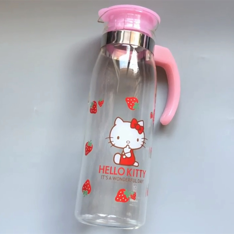 日本制HARIO三丽鸥韩国限定HELLO KITTY玻璃水壶刻度可装沸水1.4L