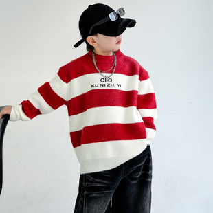 男童水貂绒毛衣秋冬季2025新款洋气儿童冬款中大童加厚线衣打底潮