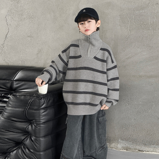 男童高领毛衣秋冬季2025新款儿童冬款中大童加厚半拉链线衣保暖潮