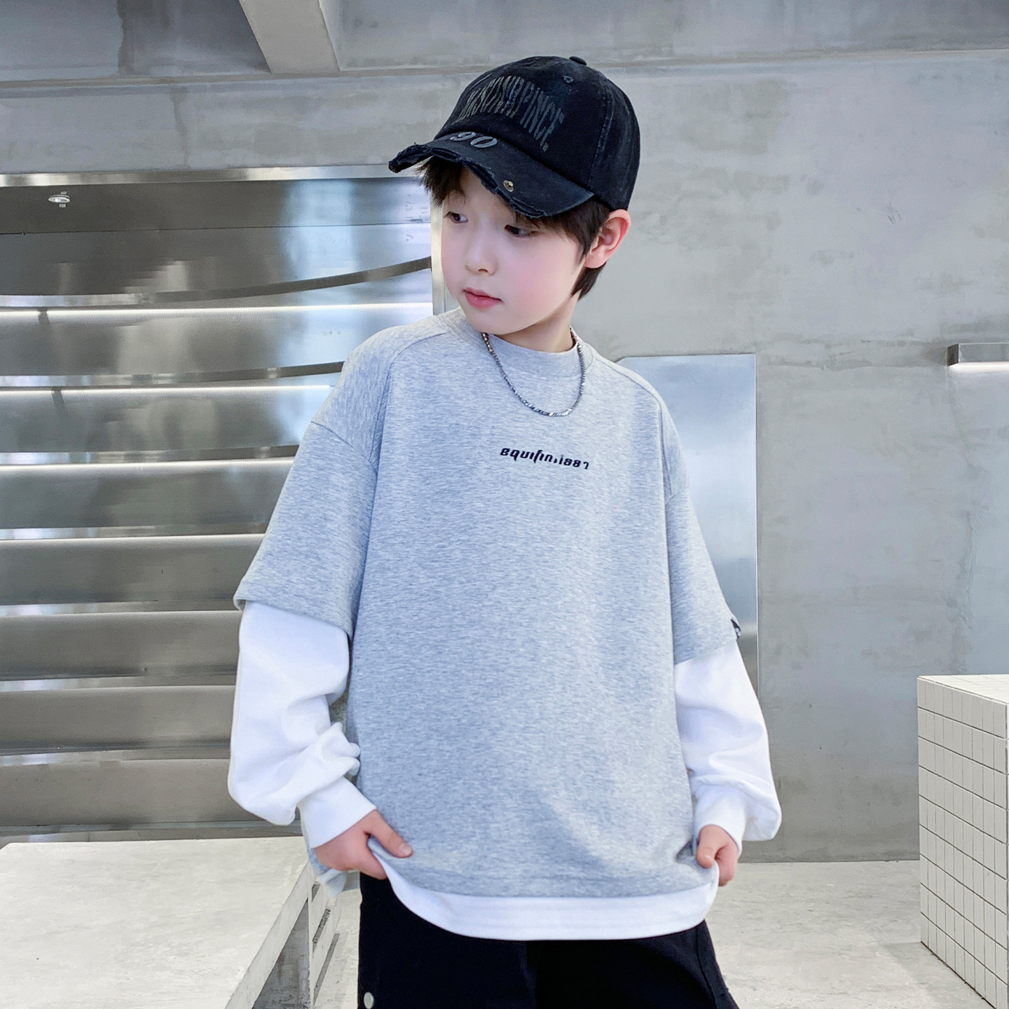 男童韩版假两件卫衣春秋款2026新款儿童春装中大童春季男孩内搭潮