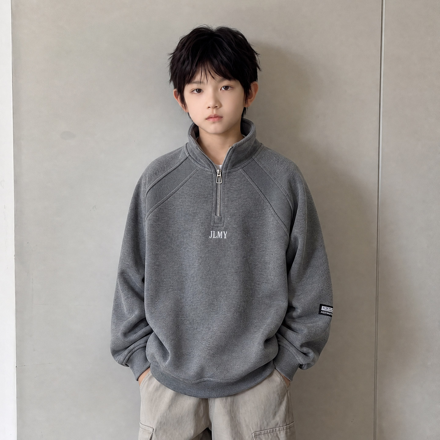 春秋季男童棉混休闲拉链卫衣宽松