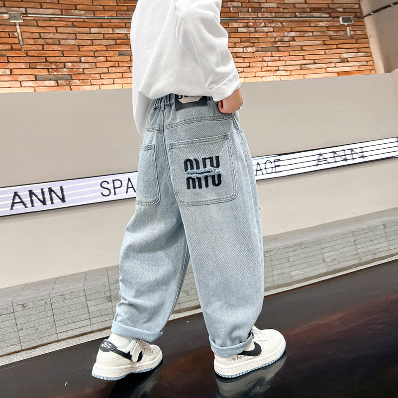 男童牛仔裤春秋款2026新款痞帅中大童宽松长裤男孩韩版裤子儿童装